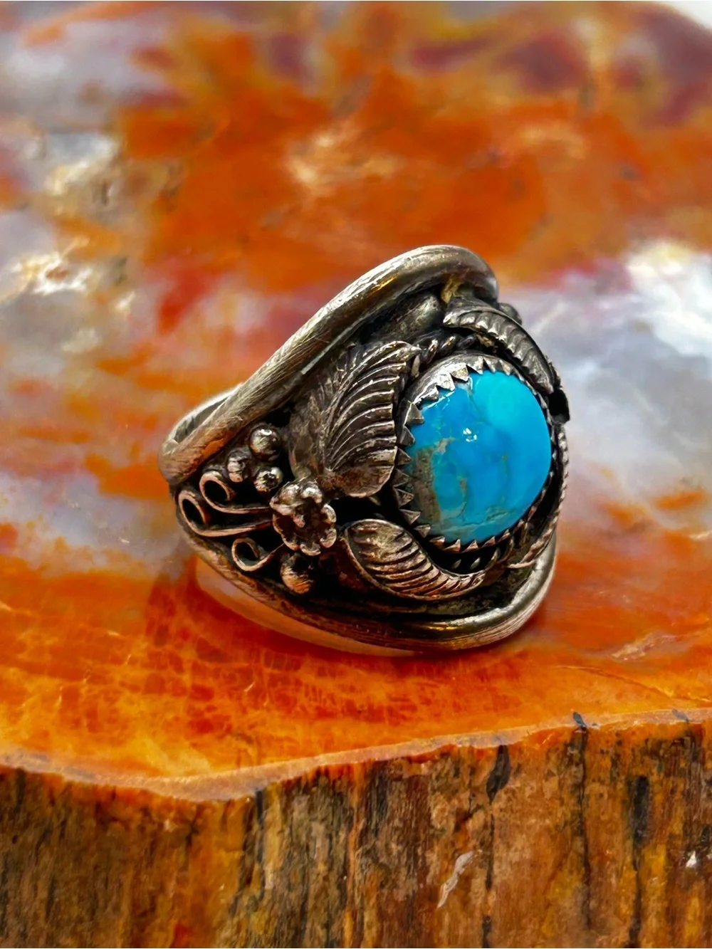 Mens Southwest Sterling Silver Turquoise Ring - Size 9.5